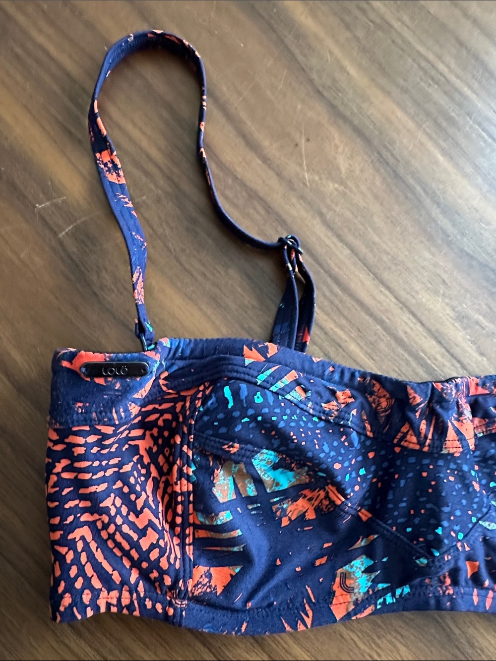 Lole Navy Bikini Set with Orange Print, Top Medium Bottom Large - Picture 3 of 13